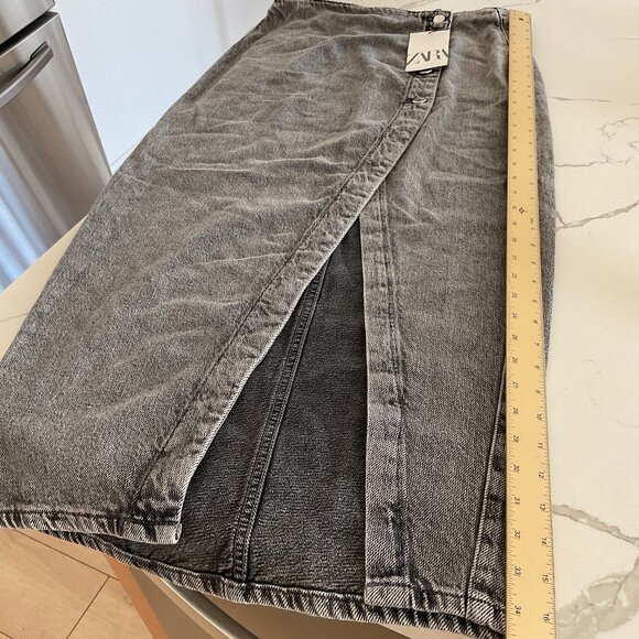 [⭐ PRICE FIRM] ZARA Denim Crossover Midi Skirt in Dark Gray Z1975 Medium M - Picture 9 of 16